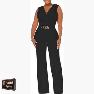 Women's Sexy Deep V Neck Backless Jumpsuit Wide Leg Long Pants Party Wear